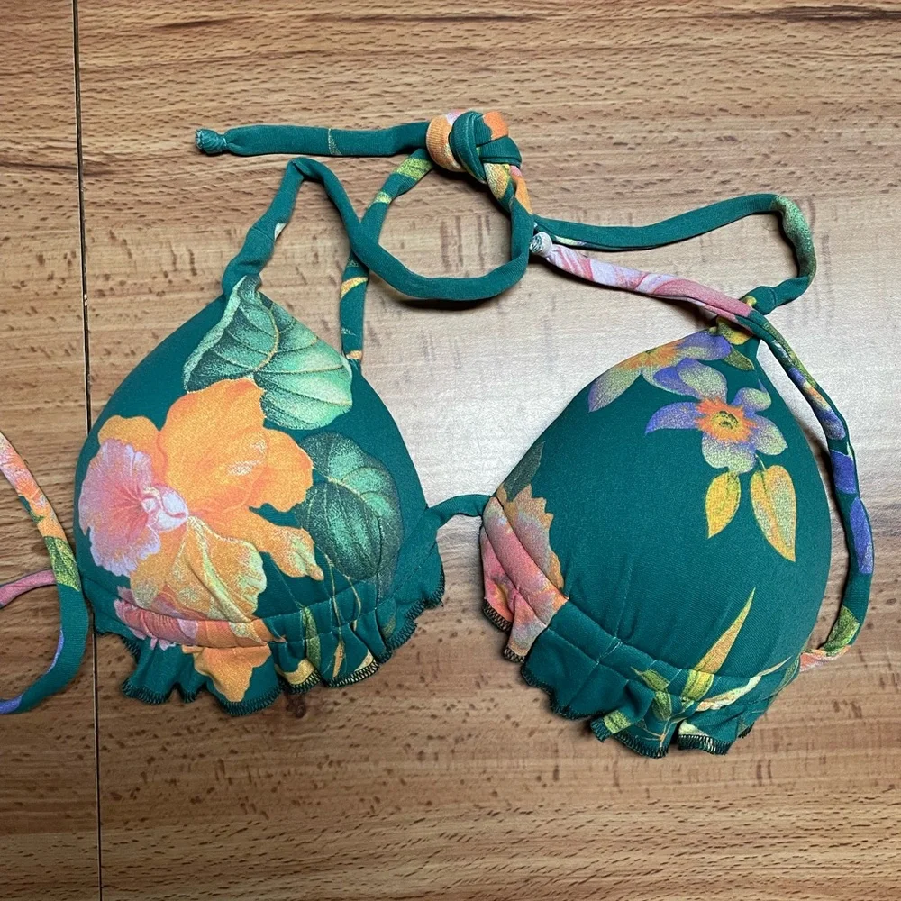 Green Floral Print Brazilian Bikini Top - Picture 3 of 5